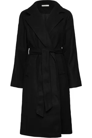 Gina Tricot Belted Long Coat Uldfrakke Frakke Black