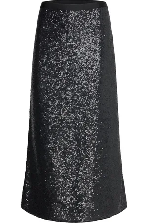Ralph Lauren Sequined Stretch Mesh A-Line Skirt Skirts Knee-length & Midi Skirts Navy