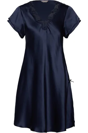 Lady Avenue Pure Silk - Nightgown W.lace, Short Nattøj Navy