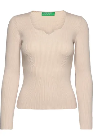Benetton Sweater L/S Tops Knitwear Jumpers Cream