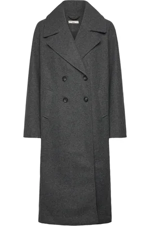 Gina Tricot Double Breasted Coat Uldfrakke Frakke Grey