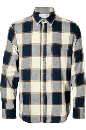 SELECTED Slhreg-Owen Flannel Mix Check Shirt Ls Tops Shirts Casual Navy