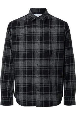 SELECTED Slhreg-Owen Flannel Mix Shirt Ls Tops Shirts Casual Black
