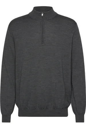 MANGO 100% Merino Wool Sweater With Zip-Neck Tops Knitwear Half Zip Jumpers Grey