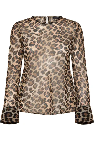 MANGO Leopard Print Blouse Tops Blouses Long-sleeved Brown
