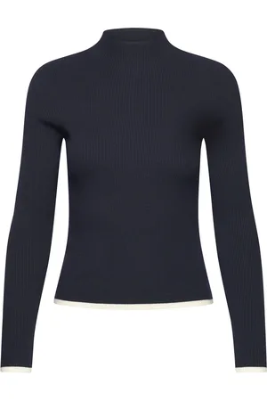 MANGO Ribbed Sweater With Perkins Neck Tops Knitwear Jumpers Navy