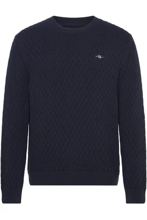 GANT Textured Cotton C-Neck Tops Knitwear Round Necks Navy