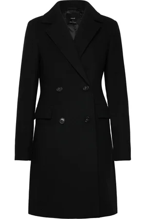 MANGO Double-Breasted Wool Coat Uldfrakke Frakke Black
