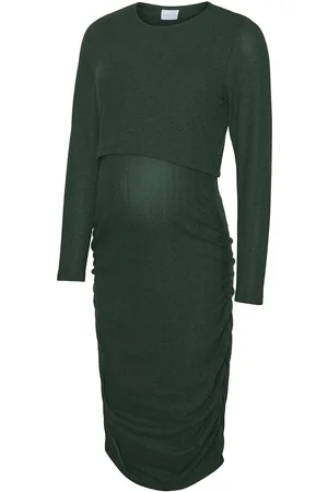 Mama;licious Mlmaja June Ls Jrs Midi Dress Knælang Kjole Green