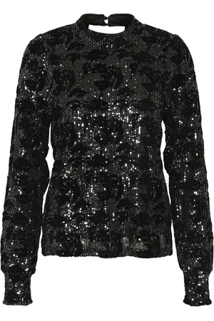 Kaffe Kagrit Sequin Blouse Tops Blouses Long-sleeved Black