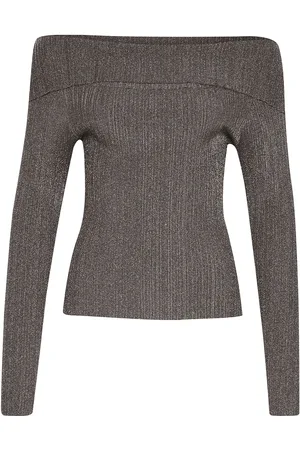 Gestuz Silvigz Rib Ls Off Shoulder Tops Knitwear Jumpers Grey
