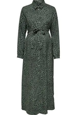 ONLY Olmnoelle Life L/S Midi Shirt Dress Aop Knælang Kjole Green
