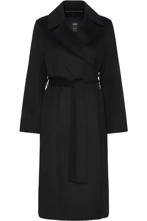 MANGO Wool Coat With Handmade Belt Uldfrakke Frakke Black