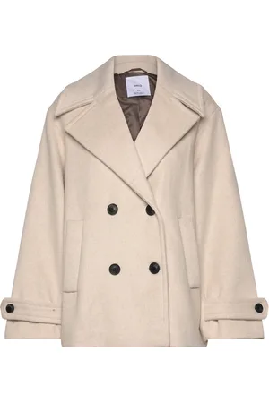 MANGO Wool Double-Breasted Coat With Buttons Uldjakke Jakke Cream