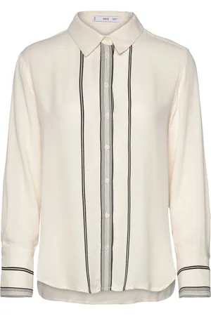MANGO Shirt With Contrasting Details Tops Shirts Long-sleeved Cream