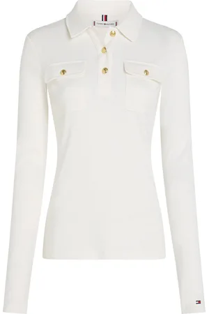 Tommy Hilfiger Slim Gold Btn Polo Ls Tops T-shirts & Tops Polos White