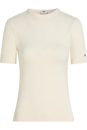 Tommy Hilfiger 5X2 Rib C-Nk Ss Tops T-shirts & Tops Short-sleeved Cream