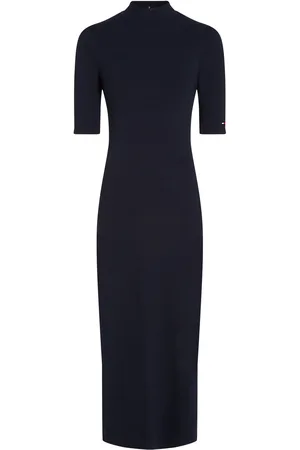 Tommy Hilfiger Slim 5X2 Rib Midi Dress 1/2 Maxikjole Festkjole Navy