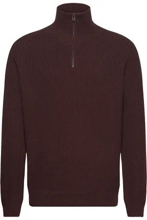 Woodbird Wblass Wool Half-Zip Designers Knitwear Half Zip Jumpers Brown