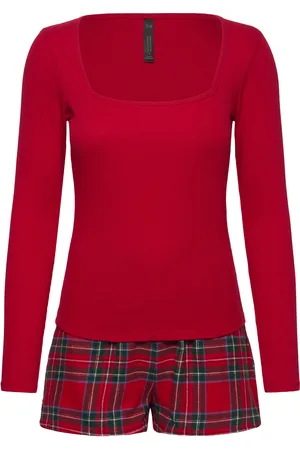 Hunkemöller Pj Flannel Twill Check Short Pyjamas Nattøj Red
