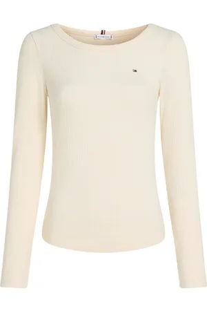 Tommy Hilfiger Slim 5X2 Rib O-Nk Ls Tops Knitwear Jumpers Cream