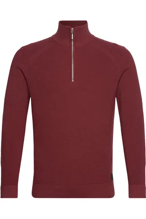 TOM TAILOR Structured Knit Troyer Tops Knitwear Half Zip Jumpers Burgundy