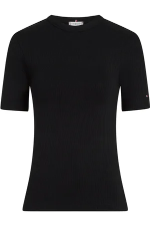 Tommy Hilfiger 5X2 Rib C-Nk Ss Tops T-shirts & Tops Short-sleeved Black