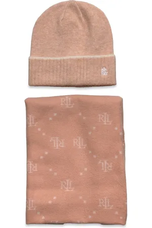 Ralph Lauren Logo Jacquard Scarf & Beanie Set Accessories Headwear Beanies Beige