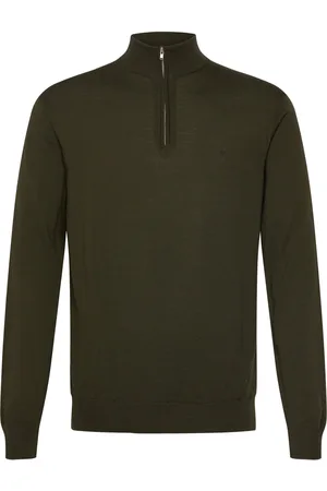 Les Deux Greyson Half-Zip Merino Knit Tops Knitwear Half Zip Jumpers Khaki Green
