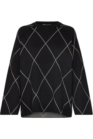 Object Objester Ls Knit Top Aop Noos Tops T-shirts & Tops Long-sleeved Black