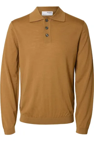 SELECTED Slhtray Ls Knit Merino Sc Polo Ex Tops Knitwear Long Sleeve Knitted Polos Beige