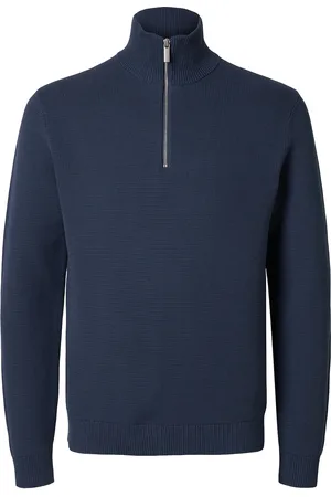 SELECTED Slhdane Ls Knit Structure Half Zip Noos Tops Knitwear Half Zip Jumpers Blue