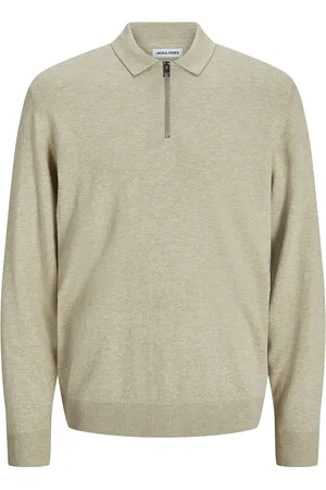 JACK & JONES Jjeemil Knit Polo Half Zip Ls Noos Tops Knitwear Half Zip Jumpers Beige Jack & J S