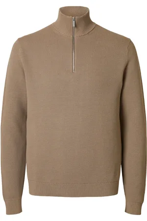 SELECTED Slhdane Ls Knit Structure Half Zip Noos Tops Knitwear Half Zip Jumpers Beige