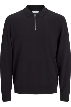 JACK & JONES Jjeemil Knit Polo Half Zip Ls Noos Tops Knitwear Half Zip Jumpers Black Jack & J S