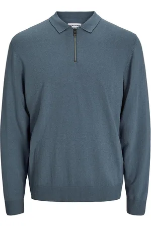 JACK & JONES Jjeemil Knit Polo Half Zip Ls Noos Tops Knitwear Half Zip Jumpers Blue Jack & J S