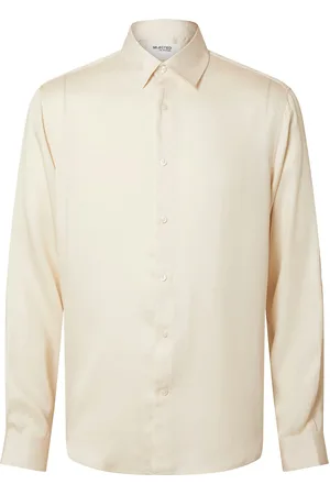SELECTED Slhrelaxcharlie Satin Ls Shirt Tops Shirts Casual Cream