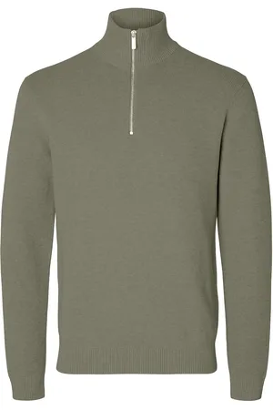 SELECTED Slhdane Ls Knit Structure Half Zip Noos Tops Knitwear Half Zip Jumpers Green