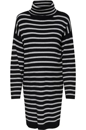 ONLY Olmtalio Ls Stripe Rollneck Dress Knt Knælang Kjole Navy