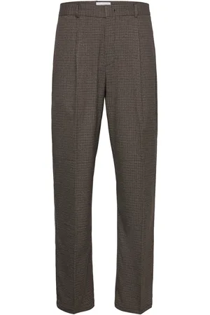 Les Deux Reece Check Pleated Suit Pants 2.0 Bottoms Trousers Casual Brown