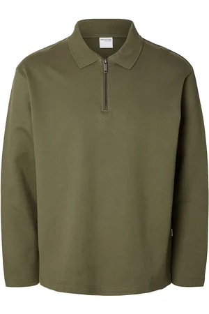 SELECTED Slhrelaxhank Ls Polo Sweat Tops Polos Long-sleeved Khaki Green