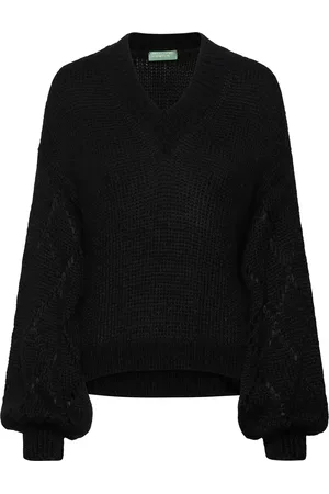 Benetton V Neck Sweater L/S Tops Knitwear Jumpers Black