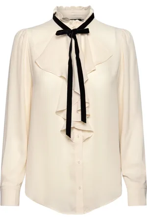 Ralph Lauren Ruffle-Trim Georgette Blouse Tops Blouses Long-sleeved Cream