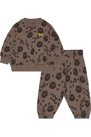 Mini Rodini Squiggly Cats Aop Baby Set Sets Sweatsuits Brown