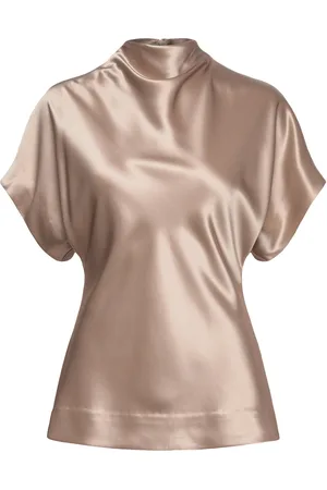 By Malina Otilia Draped Half Polo Top Tops Blouses Short-sleeved Beige