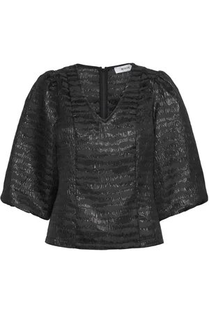 Minus Msmelbi V-Neck Blouse Tops Blouses Short-sleeved Black