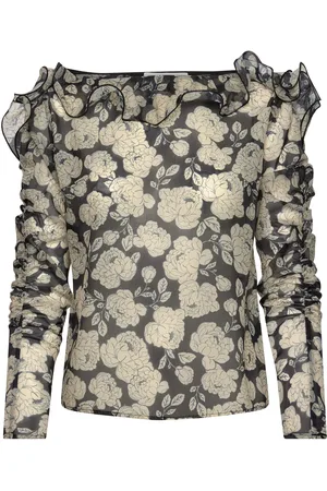 By Malina Angeline Rounded Frills Organza Blouse Tops Blouses Long-sleeved Navy