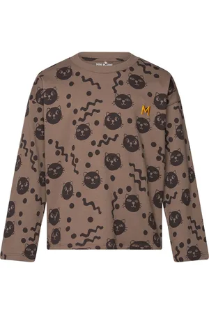 Mini Rodini Squiggly Cats Aop Ls Tee Tops T-shirts Long-sleeved T-Skjorte Brown