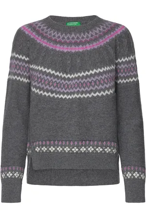 Benetton Sweater L/S Tops Knitwear Jumpers Grey