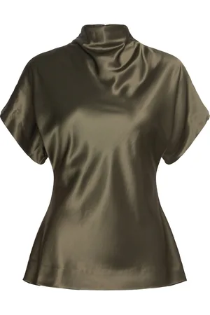 By Malina Otilia Draped Half Polo Top Tops Blouses Short-sleeved Khaki Green